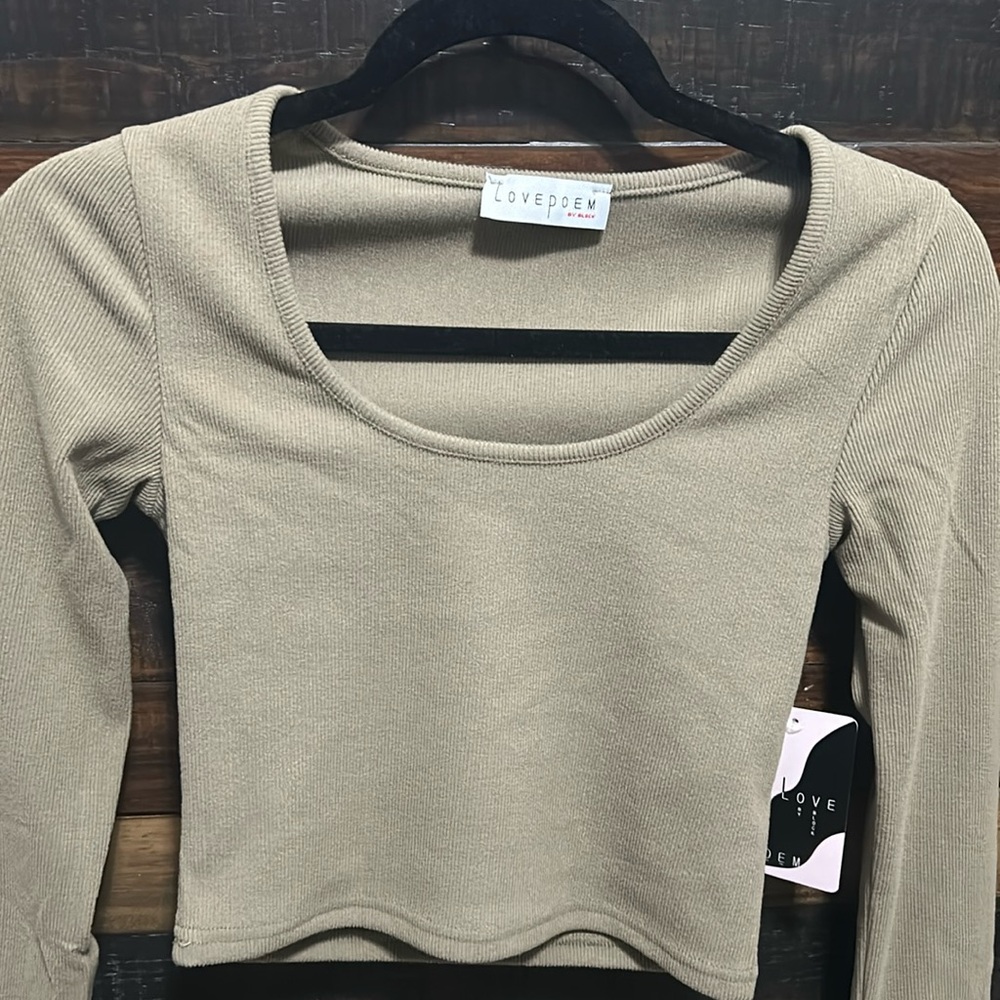 Love Poem by block Stretchy Rayon Ribbed Scoop Neck Long Sleeve Top